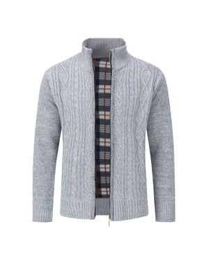 Herren Strickjacke mit Reißverschluss Cardigan Grobstrick mit Stehkragen für den Winter Hellgrau