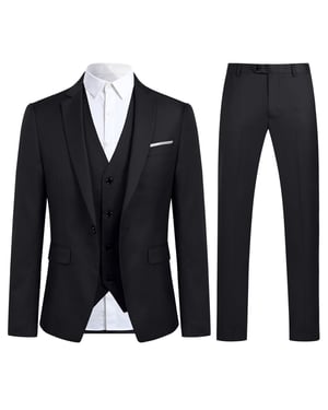3-teiliger Slim Fit Ein-Knopf-Modeanzug in Schwarz