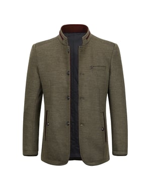 Herren Kurzer Slim Fit Mantel mit Stehkragen Business Casual Wollmantel Khaki