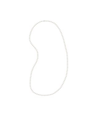 Halskette – Lange Halskette, echte Süßwasser-Zuchtperlen, halbrund, 6–7 mm
