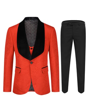 3-teiliger roter Paisley-Anzug mit Schalkragen