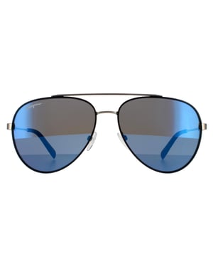 Salvatore Ferragamo Aviator Herren schwarz matt dunkel Ruthenium Flash blau Himmel 90041091
