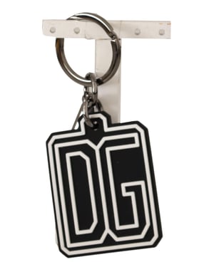Dolce & Gabbana Schwarz Weiß DG Gummilogo Silberring Herren Schlüsselanhänger