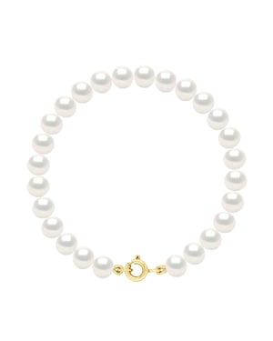 Armband Gold – Reihe aus echten Süßwasserperlen, halbrund, 6–7 mm
