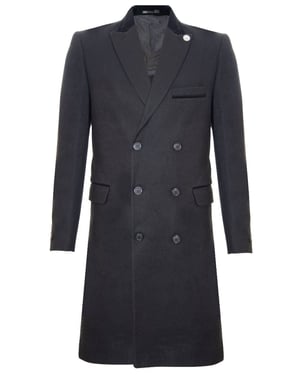 Herren 3/4 Schwarzer langer zweireihiger Crombie-Mantel Wollmantel Peaky Blinders