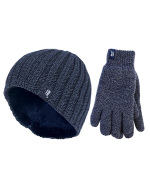 Herren Thermomütze & Handschuh Set für den Winter | Wärmespeicher | Fleece gefüttert - Navy