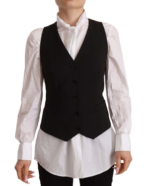Dolce & Gabbana Damen Schwarze Knopfleiste Ärmellose Weste Polyester Top