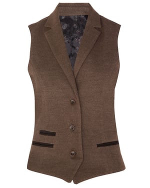 Hellbraune Weste aus Tweed im Fischgrätmuster der 1920er-Jahre für Damen