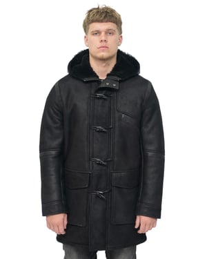 Herren-Winter-Dufflecoat aus Schaffell-Leder mit Kapuze – Montpellier