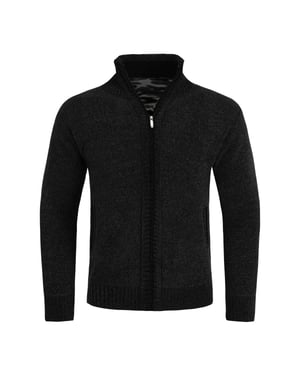 Herren-Cardigan mit Rei?verschluss, Stehkragen und gefuttertem Grobstrickpullover Schwarz