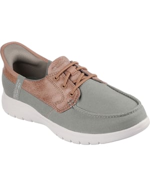 Skechers On-the-GO Flex Palmilla Leinen/Kunstleder Damen Bootsschuhe in Olivgrün