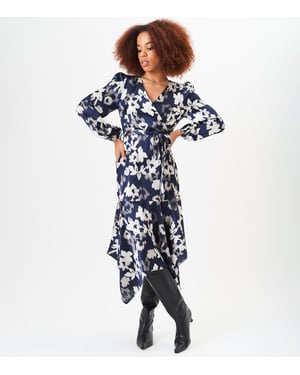Assymetrisches Wickel-Midikleid mit Saum