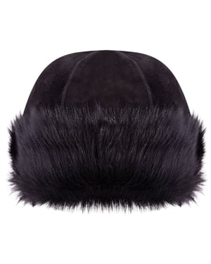 SCHWARZE 100 % Schaffell-Shearling-Leder-Toscana-Fell-Mütze, runder Fischerhut