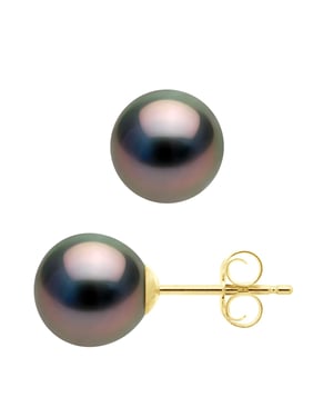 Ohrringe Gelbgold 375 - echte Tahiti-Zuchtperlen halbrund 7,5-8 mm