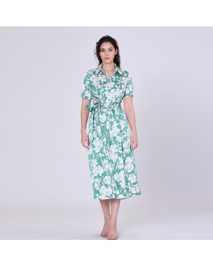 Midi-Hemdkleid mit Makroblumen-Print