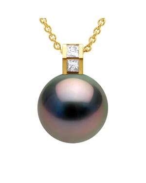 Anhänger Schmuck Prestige Diamant 0,04 cts – Größe Princess – echte Tahiti-Zuchtperle rund 11–12 mm