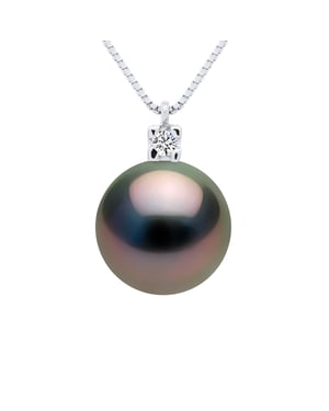 Halskette Schmuck Diamanten 0,03 cts – Echte Tahiti-Zuchtperle rund 9–10 mm