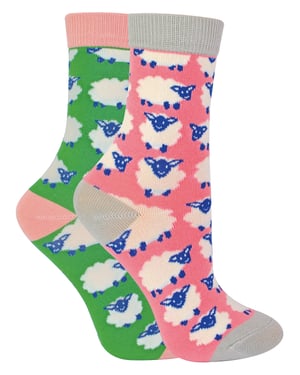 Miss Sparrow - 2er-Pack Mädchen Bambus Tier gemusterte Socken - Schaf