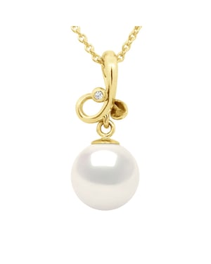 Anhänger TRIPLE KNOT Gelbgold Diamant 0,010 cts – echte Süßwasser-Zuchtperle rund 9–10 mm