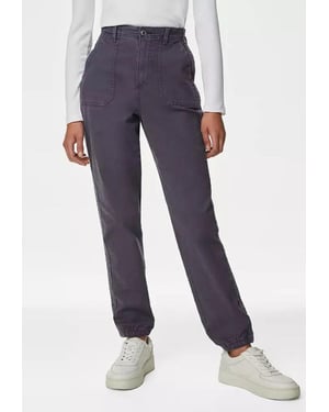 M&S Collection Damen Baumwollmischung Slim Fit Ankle Grazer Joggers Light Indigo
