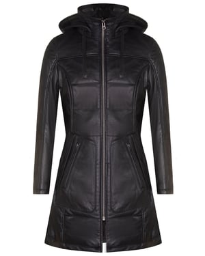 Gesteppter Parka-Mantel aus Leder mit Kapuze für Damen-Olney