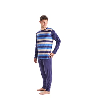 MU3 Herren-Pyjama aus Samt mit Rundhalsausschnitt und langen Ärmeln