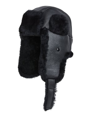 Schwarze RAF-Fliegermütze für Herren, Schaffell, B-55, Wintermütze aus warmem Leder