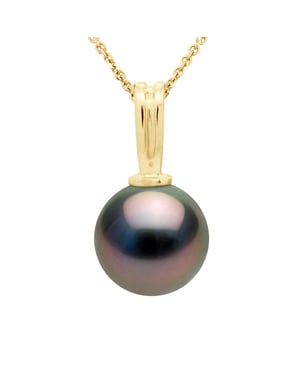 Perlenanhänger aus Gelbgold und echter Tahiti-Zuchtperle, rund 10–11 mm