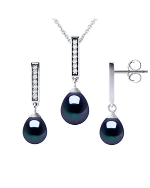 Finery Montaigne Halskette & Ohrringe baumeln schwarz Süßwasserperle 925