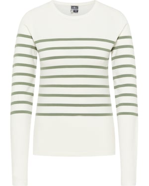 Dreimaster Strickpullover Damen Wollweiss Oliv