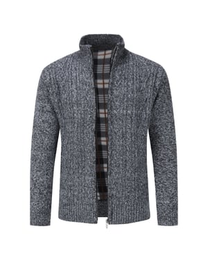 Herren Strickjacke mit Reißverschluss Cardigan Grobstrick mit Stehkragen für den Winter Dunkelgrau