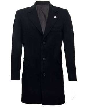 Langer Slim-Fit-Mantel aus schwarzer Wolle für Herren
