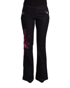 Exte Damen Schwarze Baumwoll-Stretch Mittelhohe Flared Denim Jeans