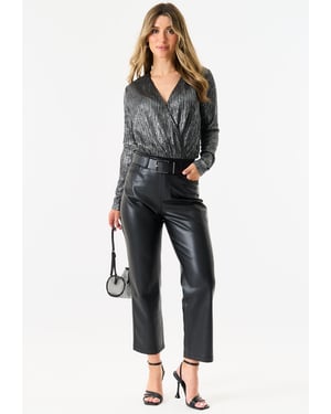 Silberner Metallic Plissee-Wickel-Bodysuit