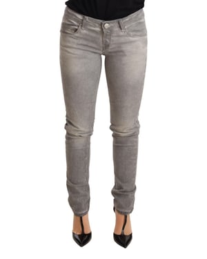 Acht Hellgraue Gewaschene Baumwoll Slim Fit Jeans