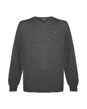 Jumper à chevreuil à manches longues et à col en V Aquascutum avec logo en gris ultra foncé