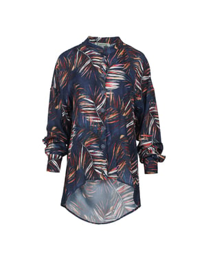Bluse mit Blattdruck und Mandarinenkragen