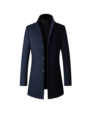 Herren Wollmantel Lang Slim Fit Stehkragen Business Mantel für den Winter Blau