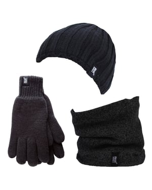 Wärmehalter - Thermische Wintermütze, Halswärmer und Handschuhe aus Fleece für Männer - Schwarz