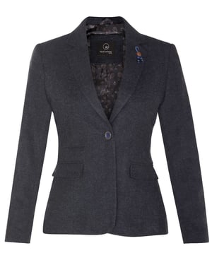 Damen-Blazer aus Tweed im 1920er-Jahre-Stil mit Fischgrätenmuster in Marineblau