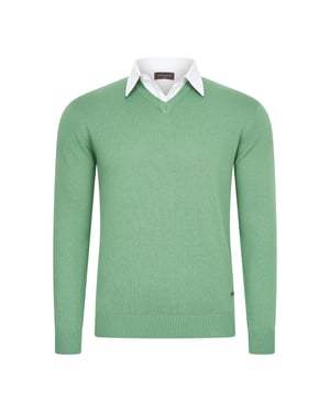 Cappuccino Italia Mock-Pullover für Herren. Der Pullover besteht aus 50% Baumwolle und 50% Polyester und hat eine normale Passform. Der Pullover hat einen Hemdkragen, der an den Pullover angenäht ist.  Marke: Cappuccino ItaliaModellname: Mock Pullover (mit Hemdkragen)Kategorie: Pullover für HerrenMaterialien: Baumwolle, AcrylFarbe: grün, weiß
