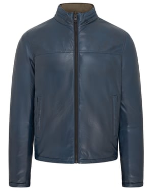 Blaue Wende-Bomber-Lederjacke für Herren – Raufoss
