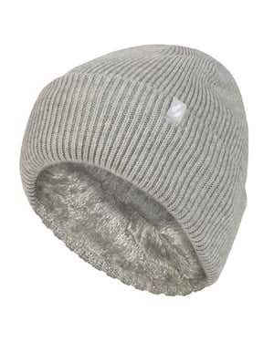 Damen Fleece gefütterte gerippte Überwurfmütze | Wärmehalter | Thermomütze für den Winter - Hellgrau