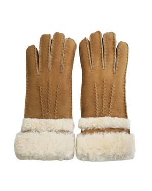 Damenhandschuhe aus echtem, hellbraunem Schaffell-Wildleder mit aufrollbaren Bündchen