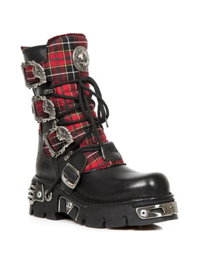 New Rock Gothic-Stiefel aus Tartan-Leder-391T-S1
