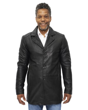 Cromby-Mantel aus schwarzem 3/4-Leder für Herren-Rosario