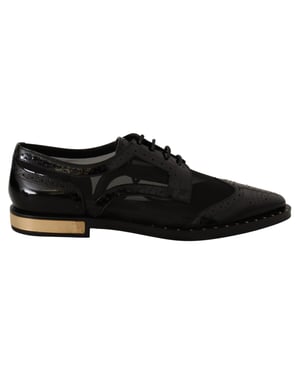 Dolce & Gabbana Damen Schwarze Leder Brogues Transparente Schnürschuhe