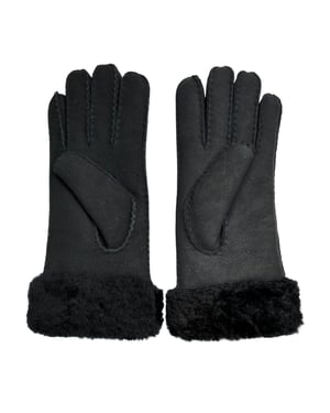 Damenhandschuhe aus echtem schwarzem Schaffell-Wildleder mit Pelzmanschette