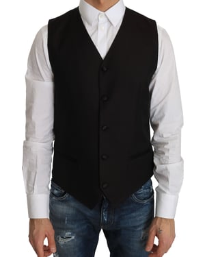 Dolce & Gabbana - Gilet habillé en soie noire pour homme