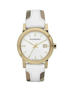 Burberry BU9110 Leder Weiß Großes Karo Damenuhr